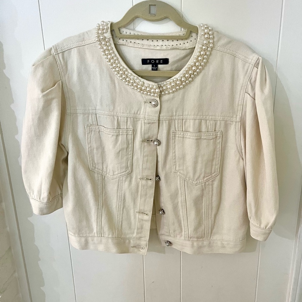 Women's Cream Jacket with Pearl Detailing